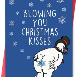 Funny Christmas Card for Friends and Family,Humorous Christmas Gifts for Him Her, Snowman Blowing Kisses Xmas Card,Humor Xmas Gift Idea for Women Men