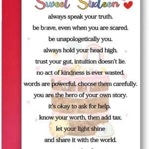 Sweet 16th Birthday Card Gifts for Women Men or Girl, Lovely 16 Year Old Greeting Card for Him Her, Happy Sixteen Birthday Gifts Idea for Son Daughter or Granddaughter Grandson