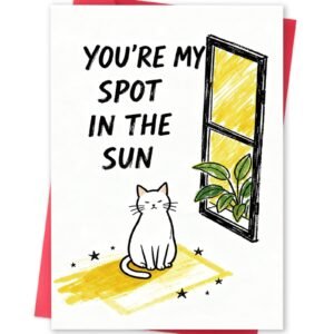 Cute Cat Valentines Day Card Gift,Lovely Anniversary Card for Boyfriend or Husband, Wife or Girlfriend,'You're My Spot In The Sun'